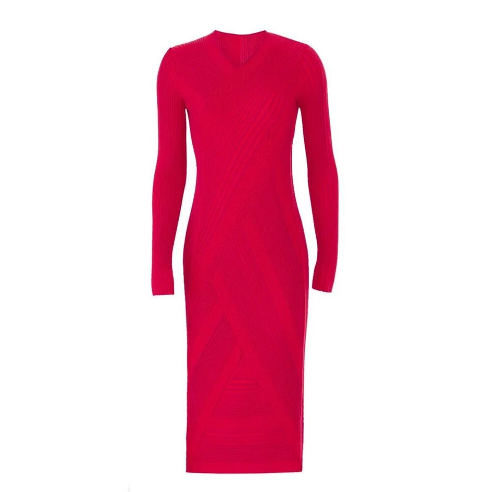 Cedric Charlier Knit Stripe Midi Dress Red Size 10 $1,295 MSRP‎